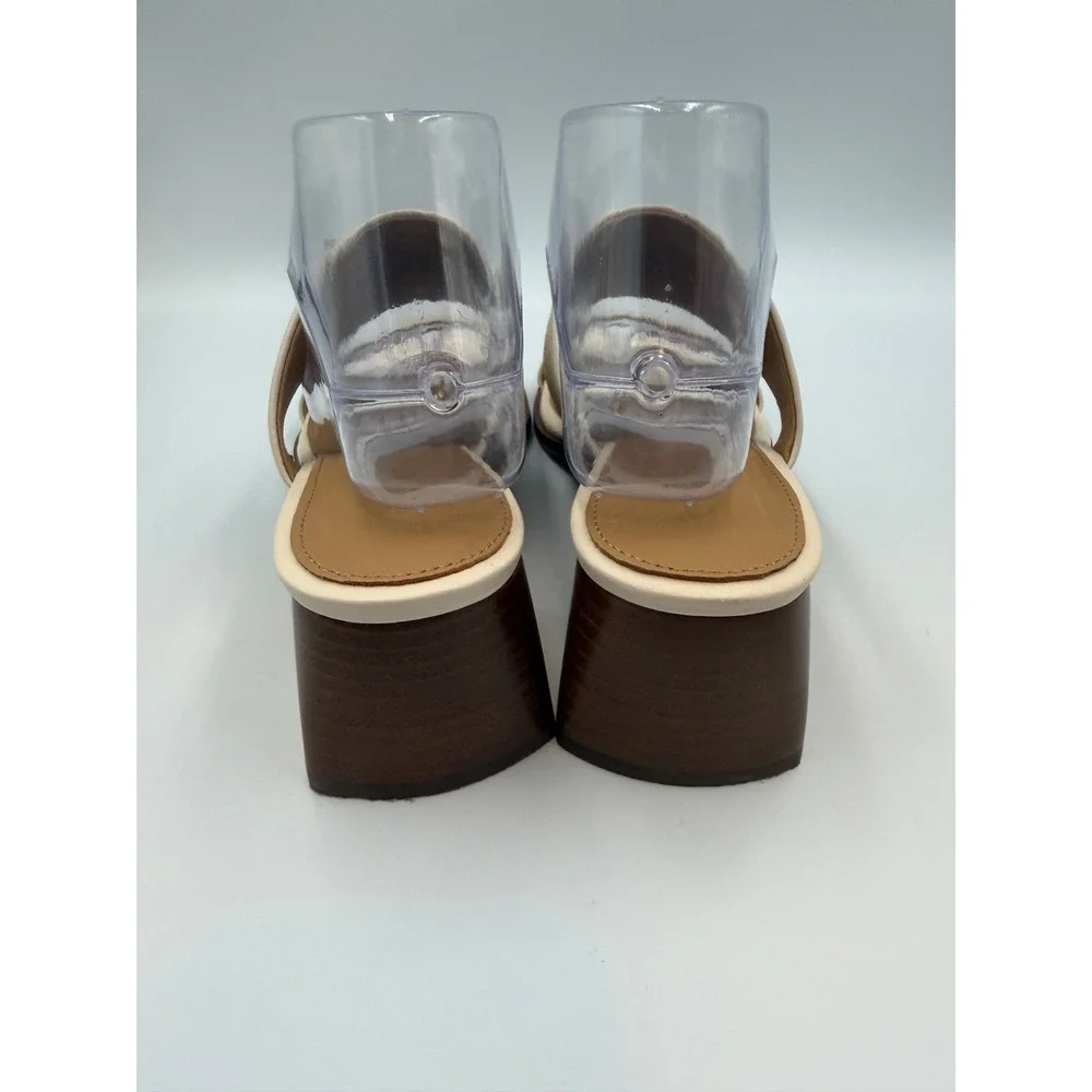 Madewell Cream Tan Kaitlin Leather Block Heel Sandals Square Toe Mule Size 9